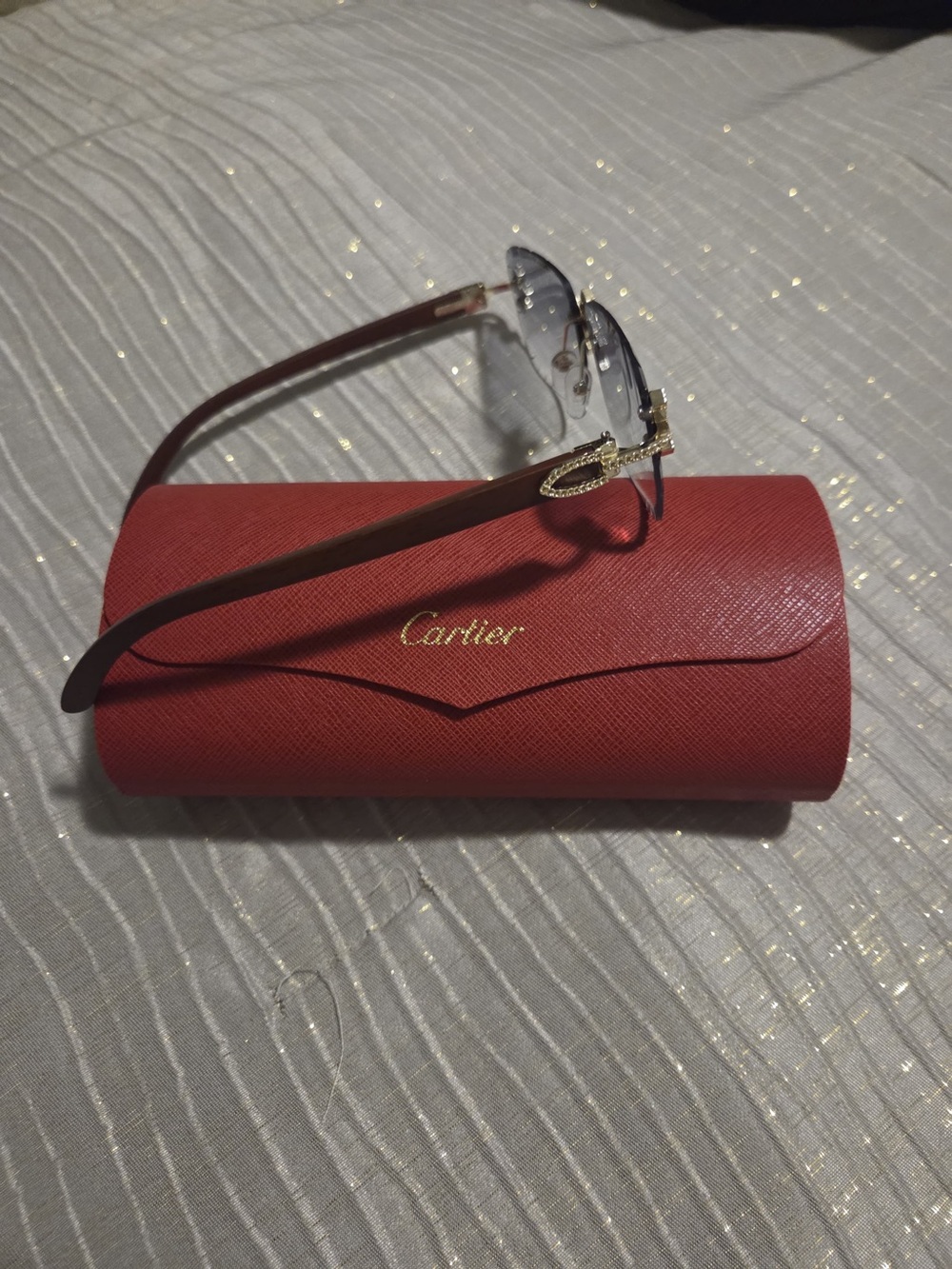 Cartier  Rimless Sunglasses in Burgundy with Gold Accents - Picture 3 of 5